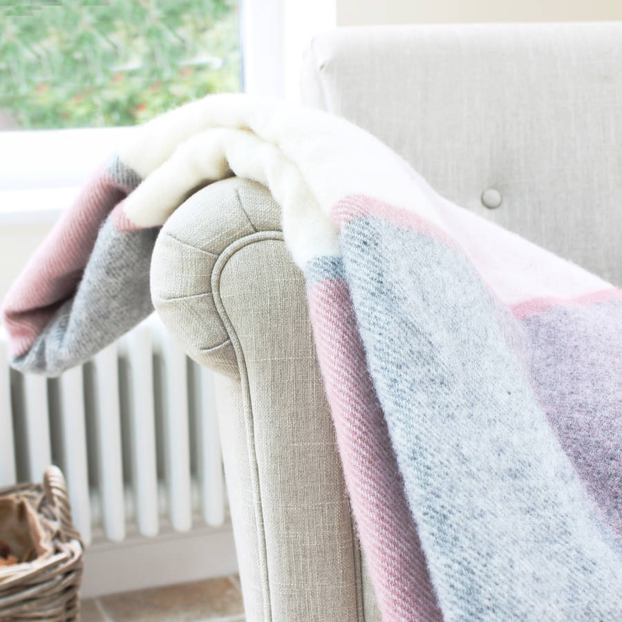 dusky pink and grey check wool throw by marquis & dawe