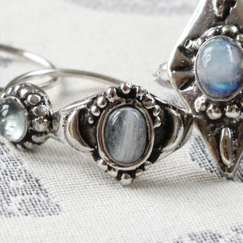 moon silver ring moonstone crescent sterling double notonthehighstreet