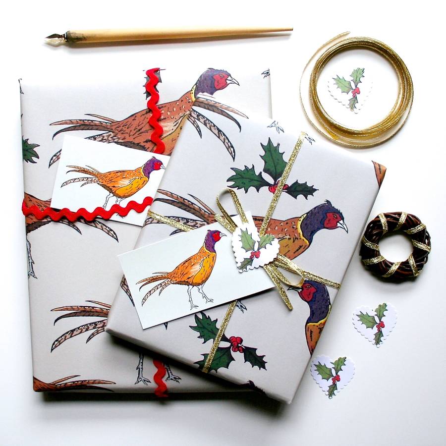 pheasant christmas wrapping paper gift set by goodnight boutique