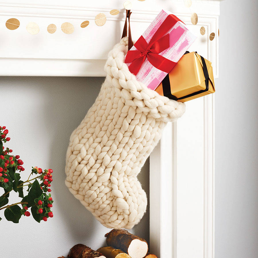 chunky hand knitted christmas stocking by lauren aston