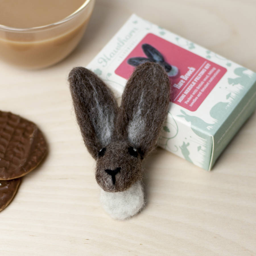 hare brooch needle felting craft kit by hawthorn handmade