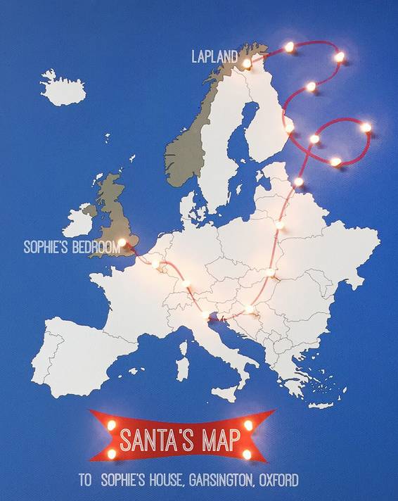 personalised santa's map canvas by thelittleboysroom