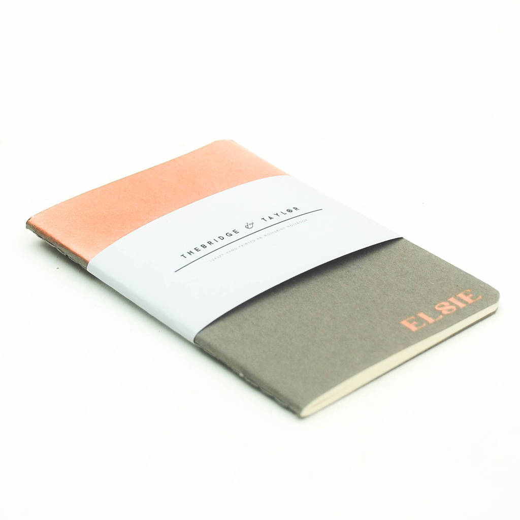 hand printed copper moleskine personalised notebook by thebridge