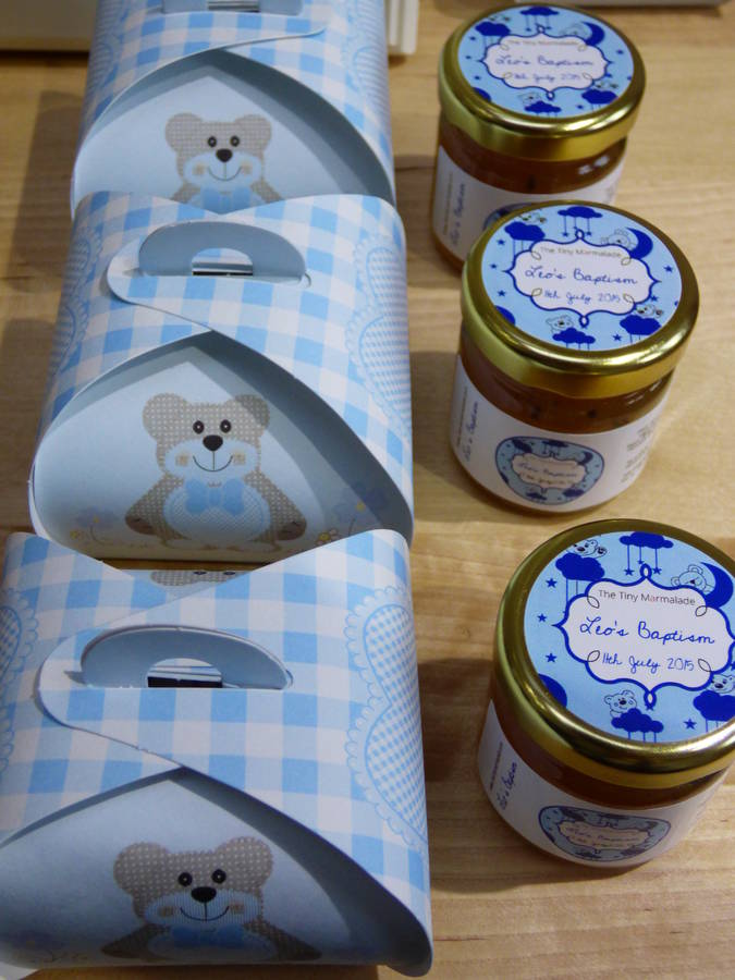 personalised mini jam baby shower favours by the tiny marmalade