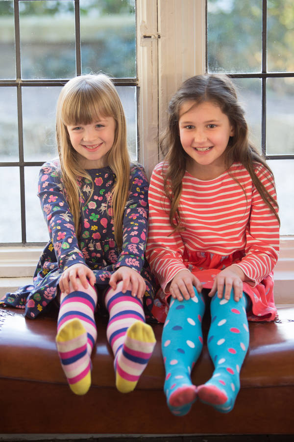 spots and stripes two pack of organic cotton tights by piccalilly