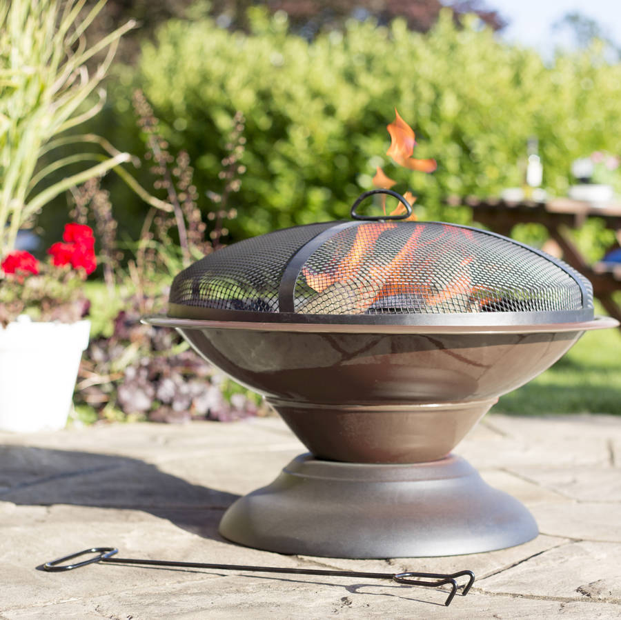 enamelled firepit patio heater bronze by garden leisure