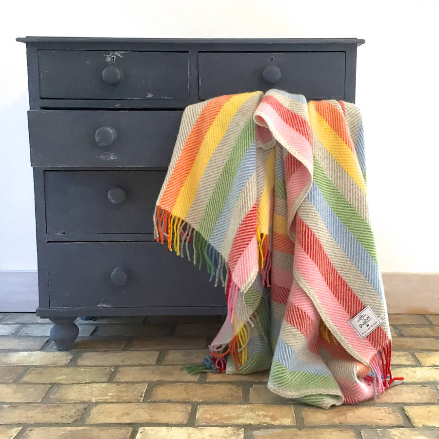pure new wool multi stripe throw by hedgebetty