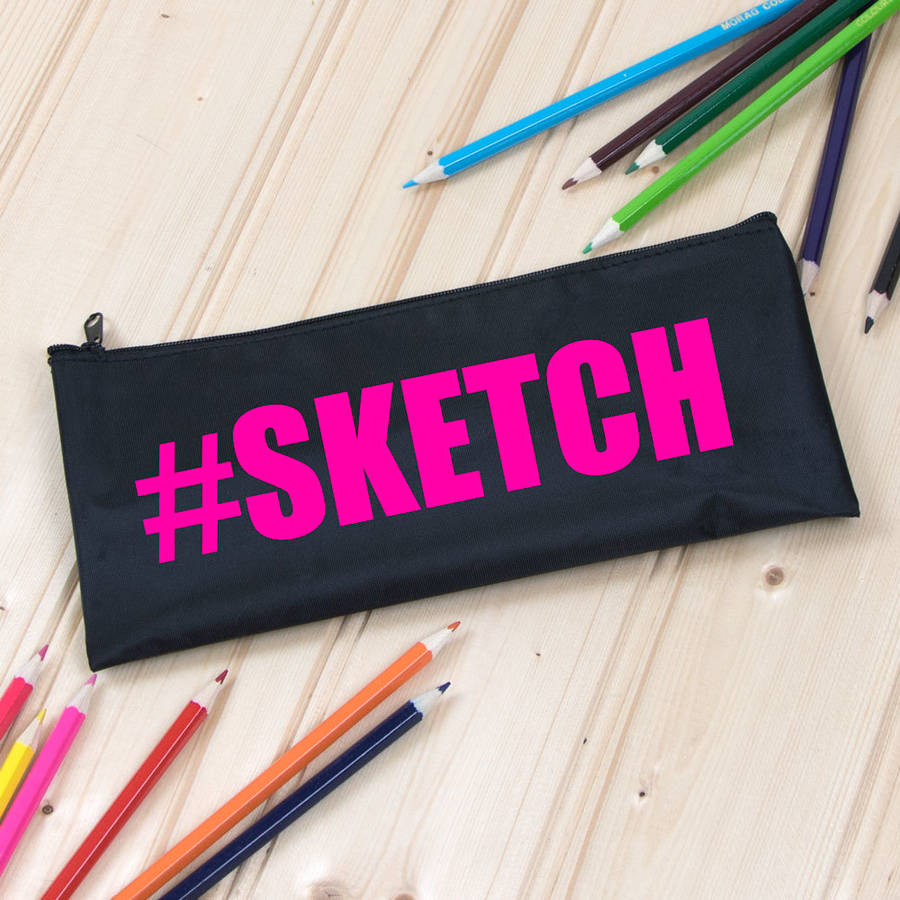 hashtag pencil case and personalised colouring pencils by able labels