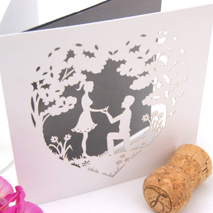 engagement proposal laser cut card in grey by the hummingbird card