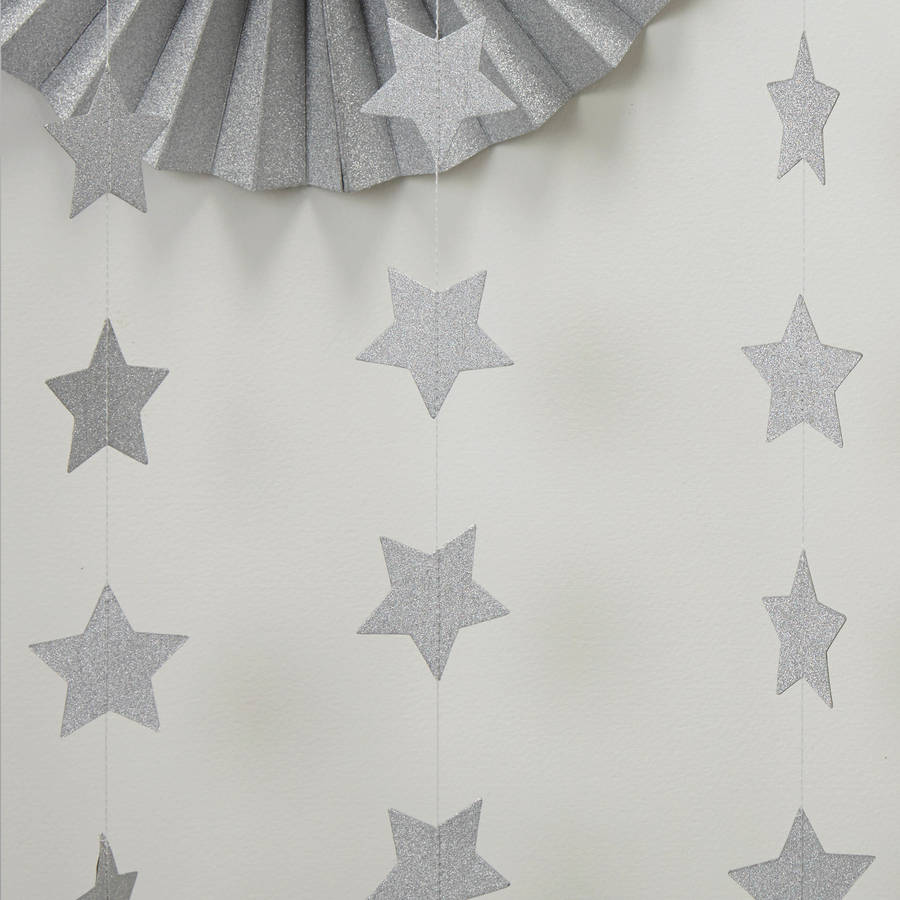 silver glitter sparkling star garland by ginger ray