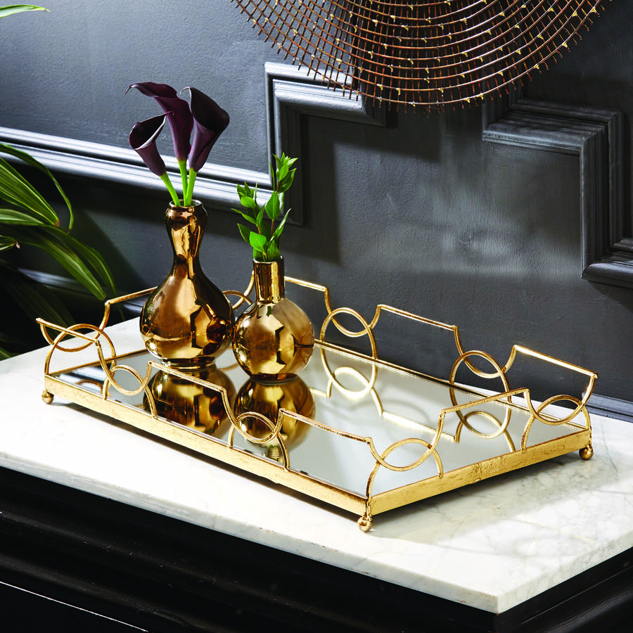 art deco style gold mirror top tray by ella james