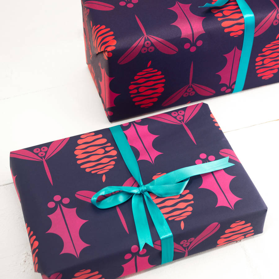 christmas fir cone gift wrap set by bread & jam