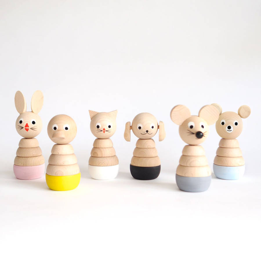 set of six wooden stacking toys by sarah & bendrix