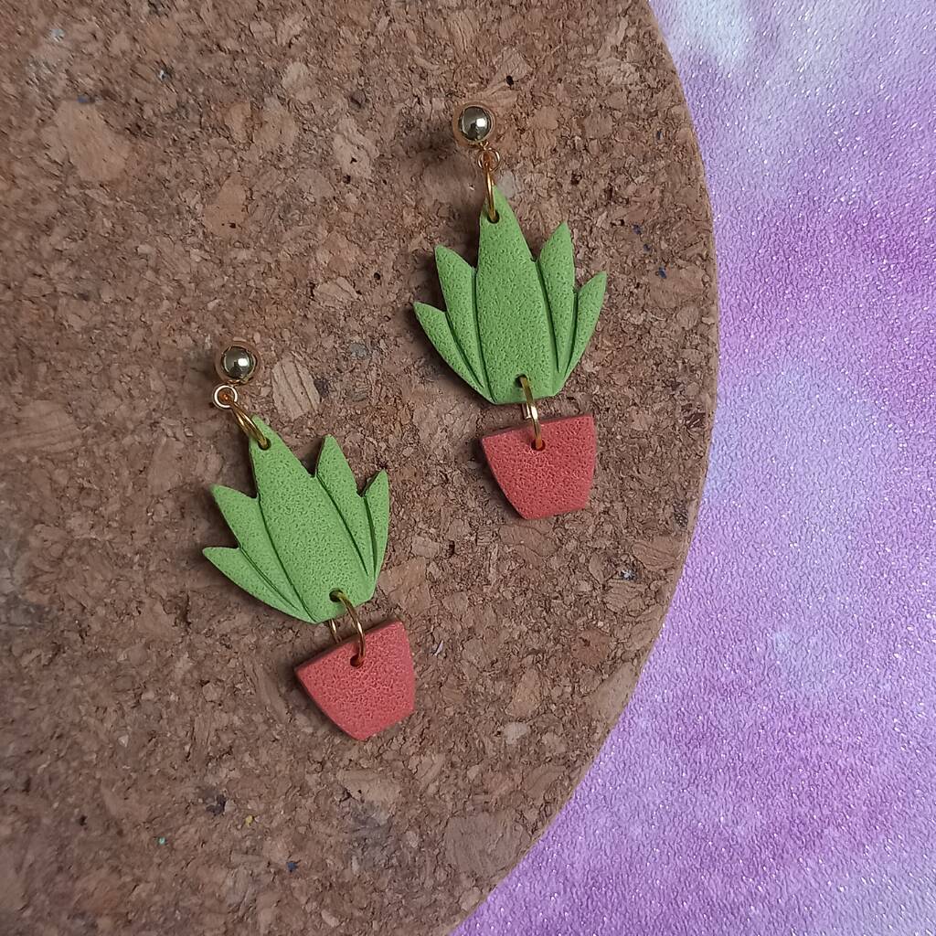 Succulent In Pot Dangle Earrings By House Of Hetty