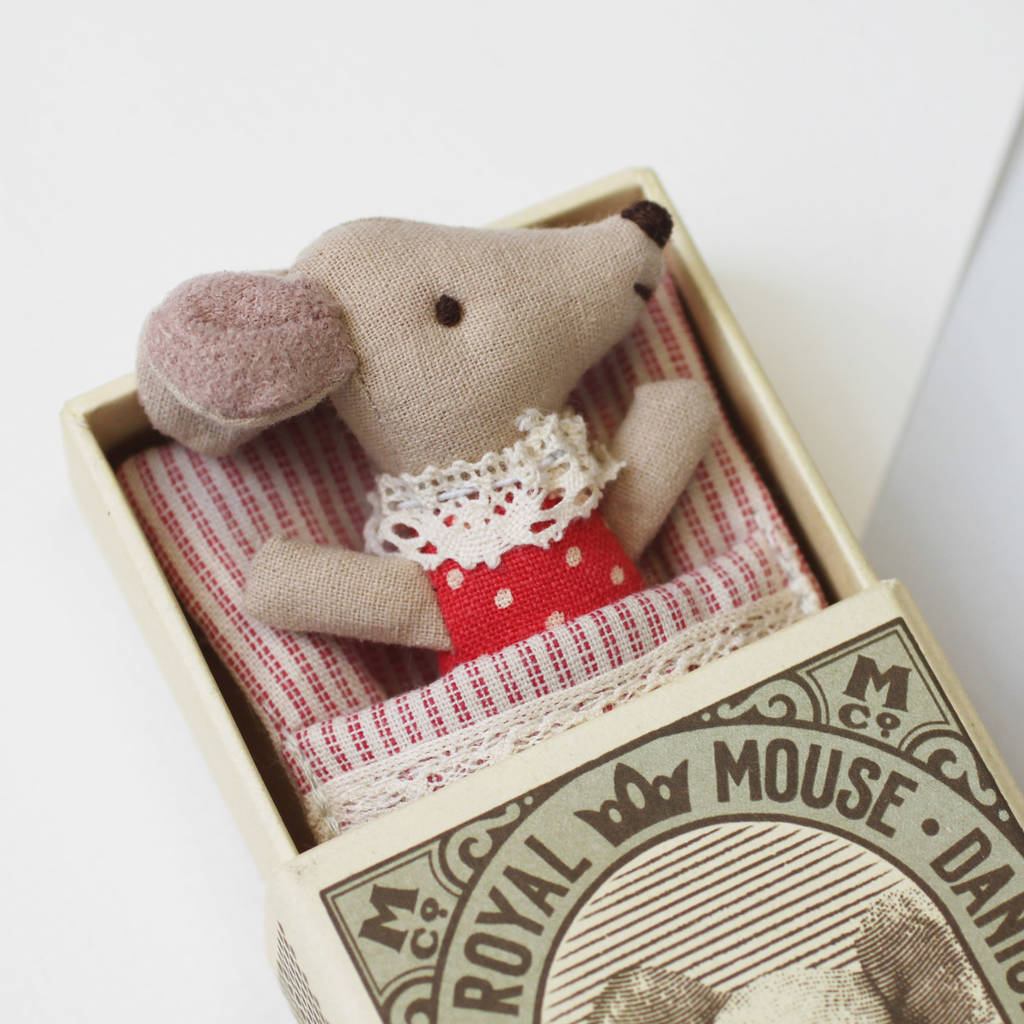 vintage style sleepy baby matchbox mouse by posh totty designs