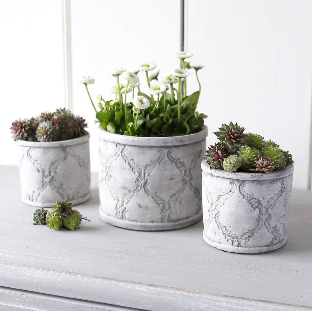 grey and white patterned cement pot by red lilly | notonthehighstreet.com