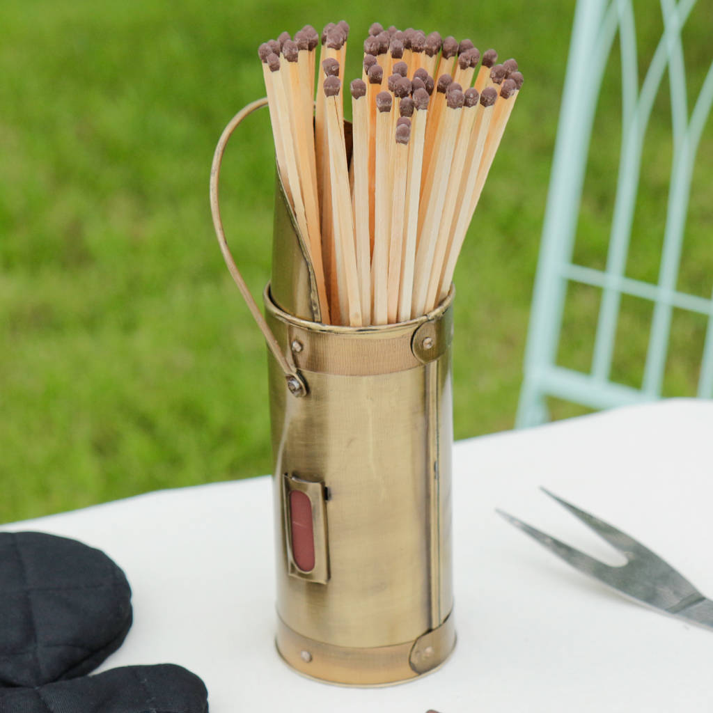 brass extra long fireside matches and holder by dibor