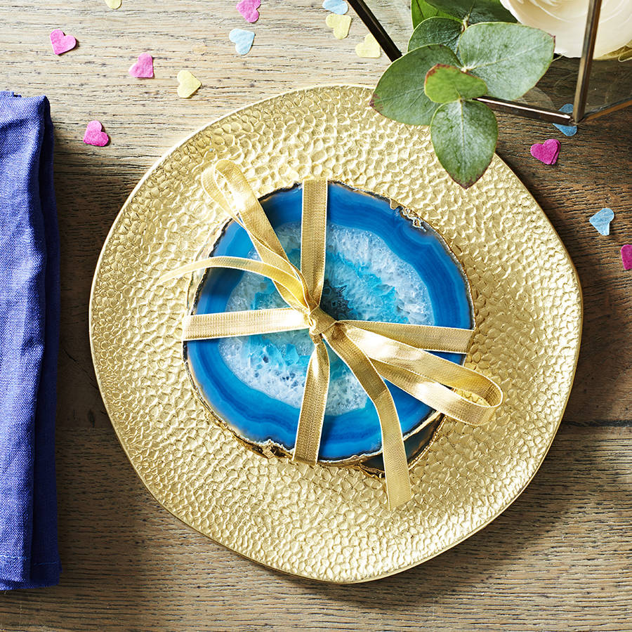 blue gold plated agate coasters set of two by lustre