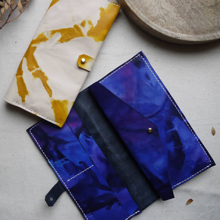 tie dye leather bi fold purse by tori lo designs
