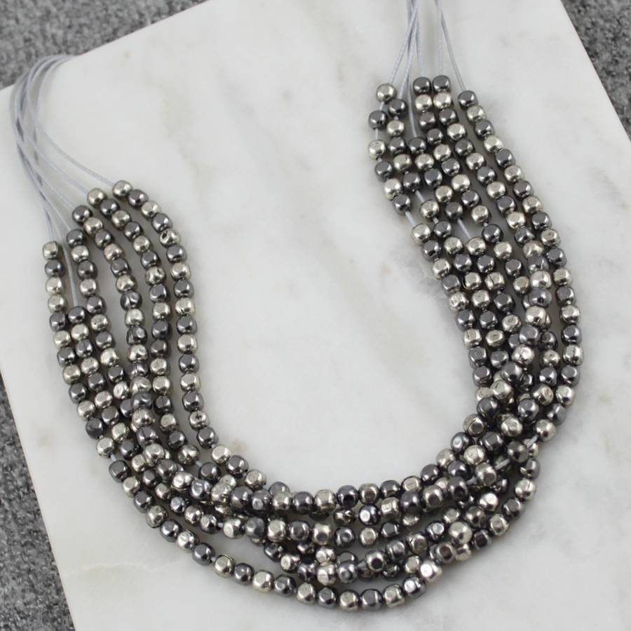 grey thread bead necklace by my posh shop