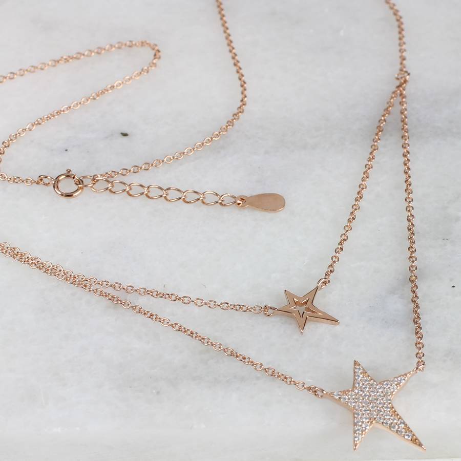 rose gold double layered star necklace by bish bosh becca