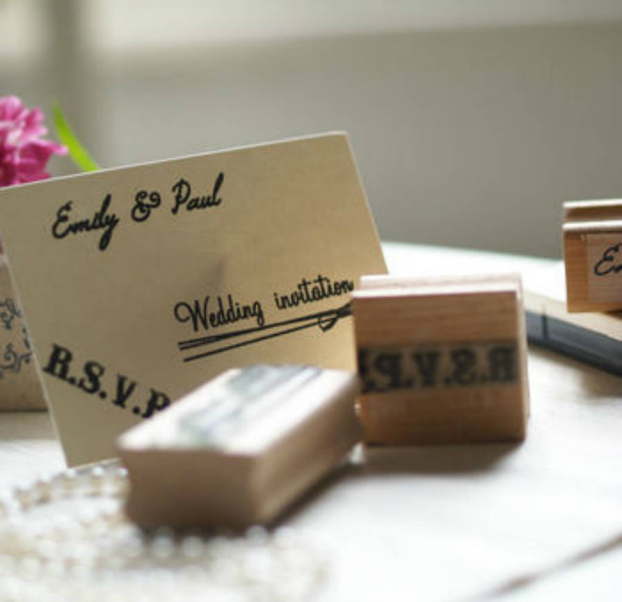 Personalised wedding invitation rubber stamp