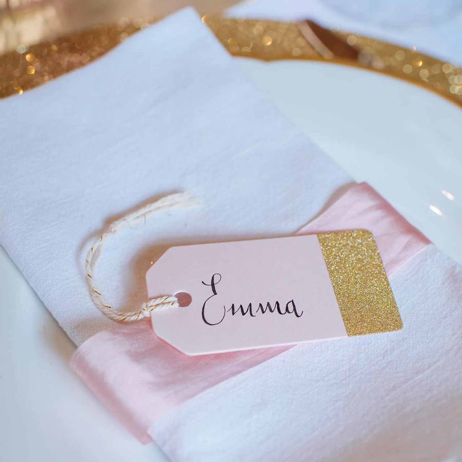 pink and gold glitter luggage tags pack of 10 by the wedding of my
