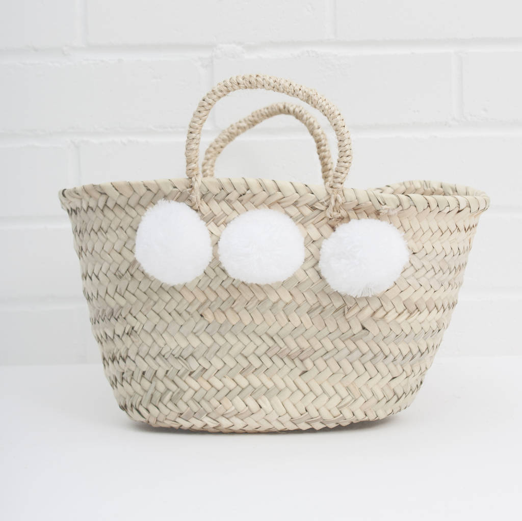 mini pom pom market basket by bohemia
