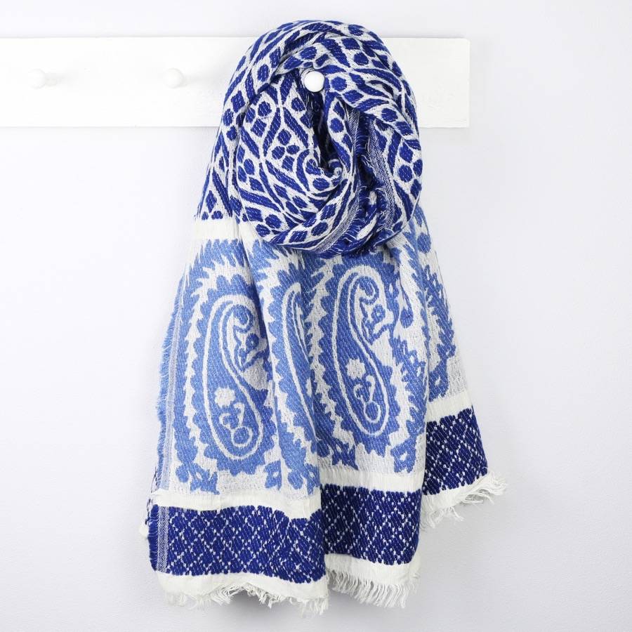 embroidered bold woven paisley scarf by lisa angel