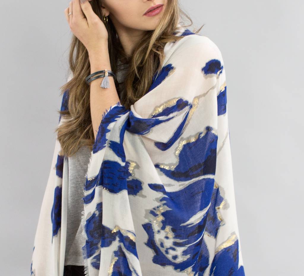 personalised water colour, gold embossed scarf by the forest & co