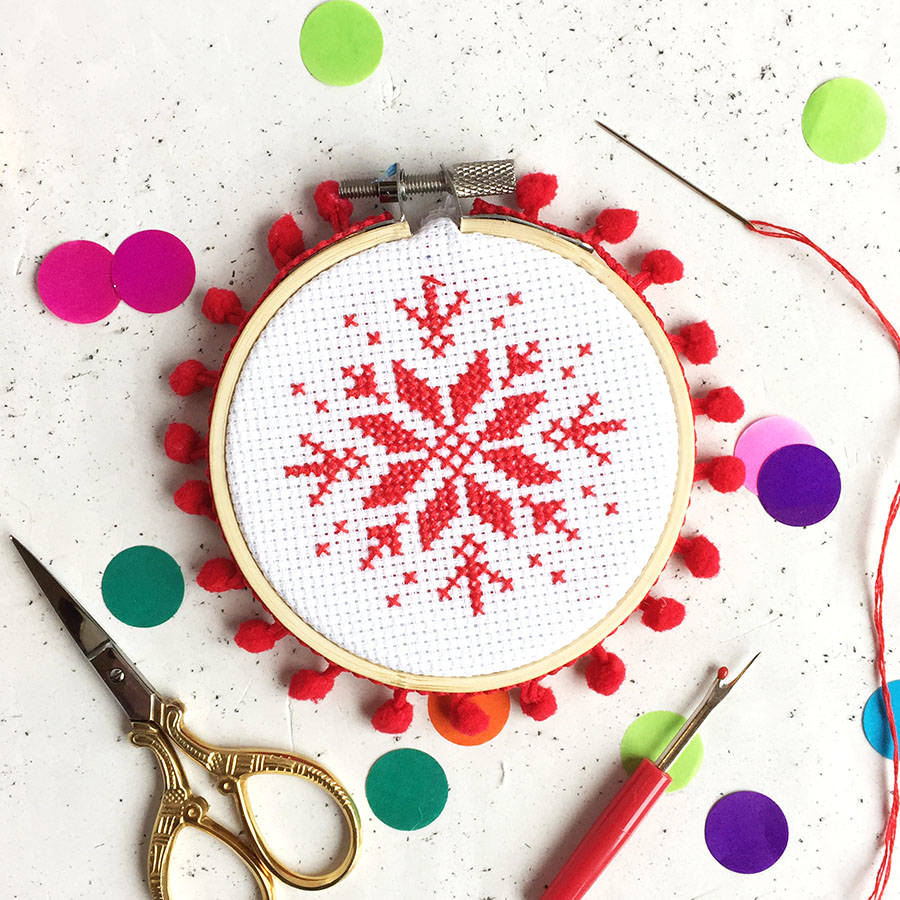 snowflake cross stitch bauble kit by the make arcade