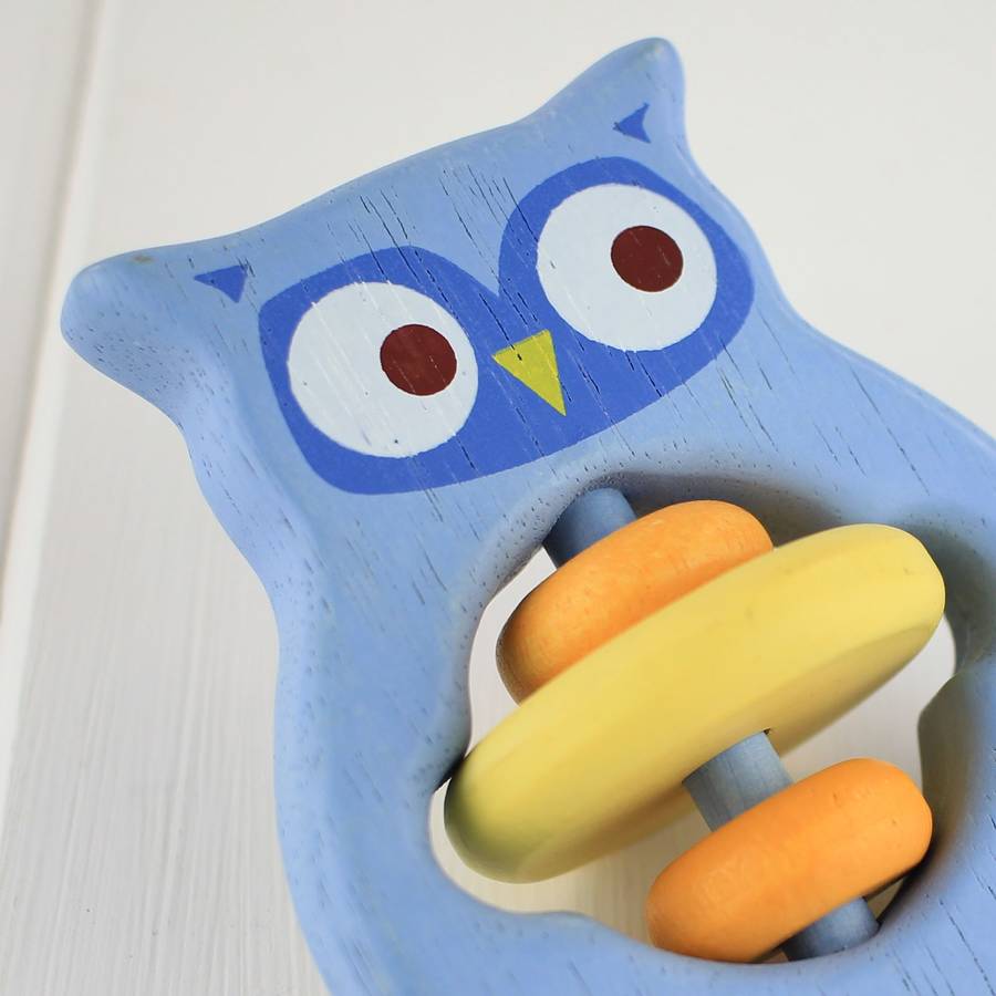 wooden baby grabbing toy owl by nest