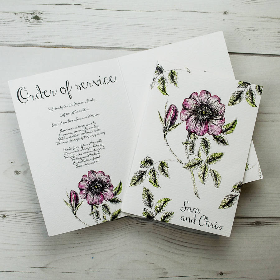 illustrated wild rose wedding stationery by ella johnston art
