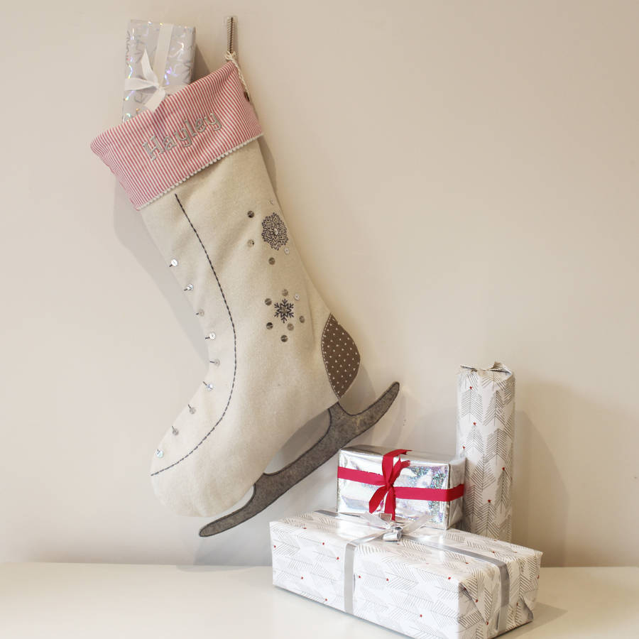 christmas ice skating boot stocking by lime tree london