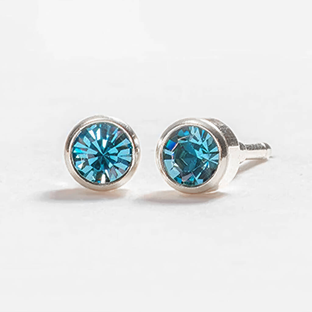 Sterling Silver March Birthstone Stud Earrings By Songs Of Ink And Steel