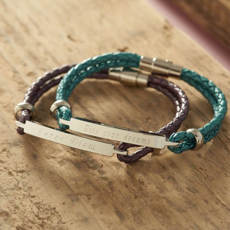 personalised women's leather identity bracelet by suzy q designs