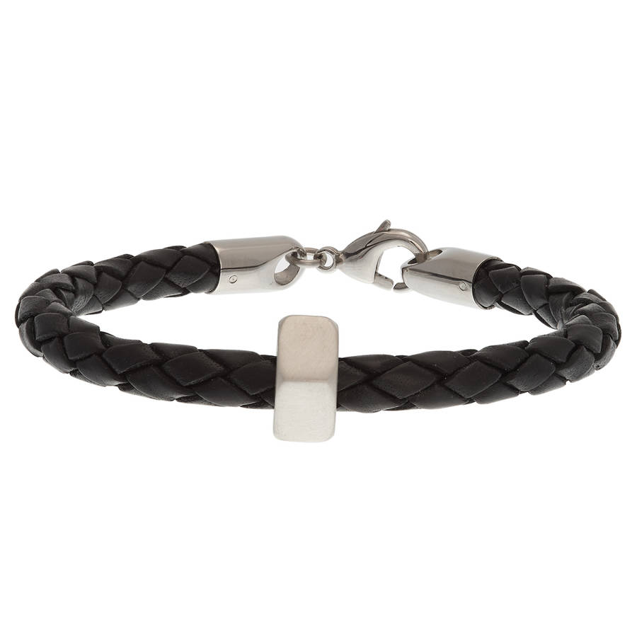 men's silver and leather bracelet by scarlett jewellery