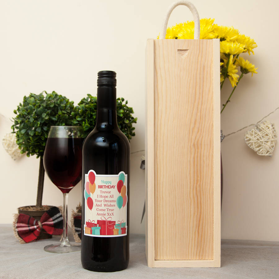 personalised wine with custom happy birthday label by giftsonline4u