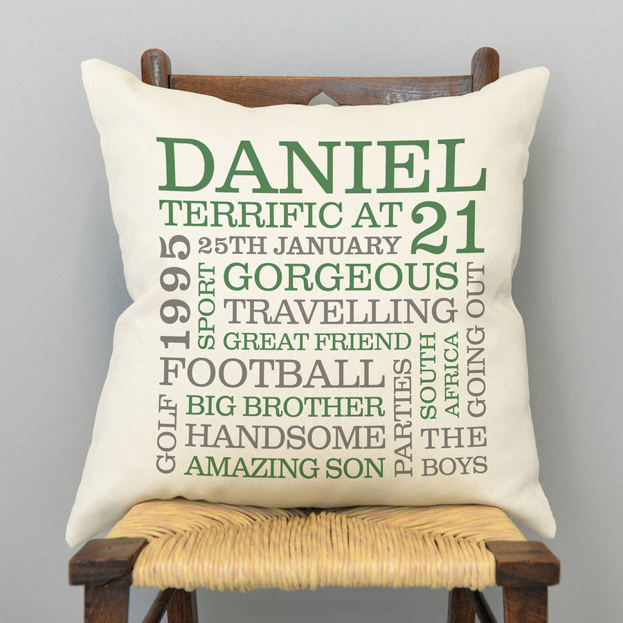 personalised 21st birthday word art cushion by a type of design