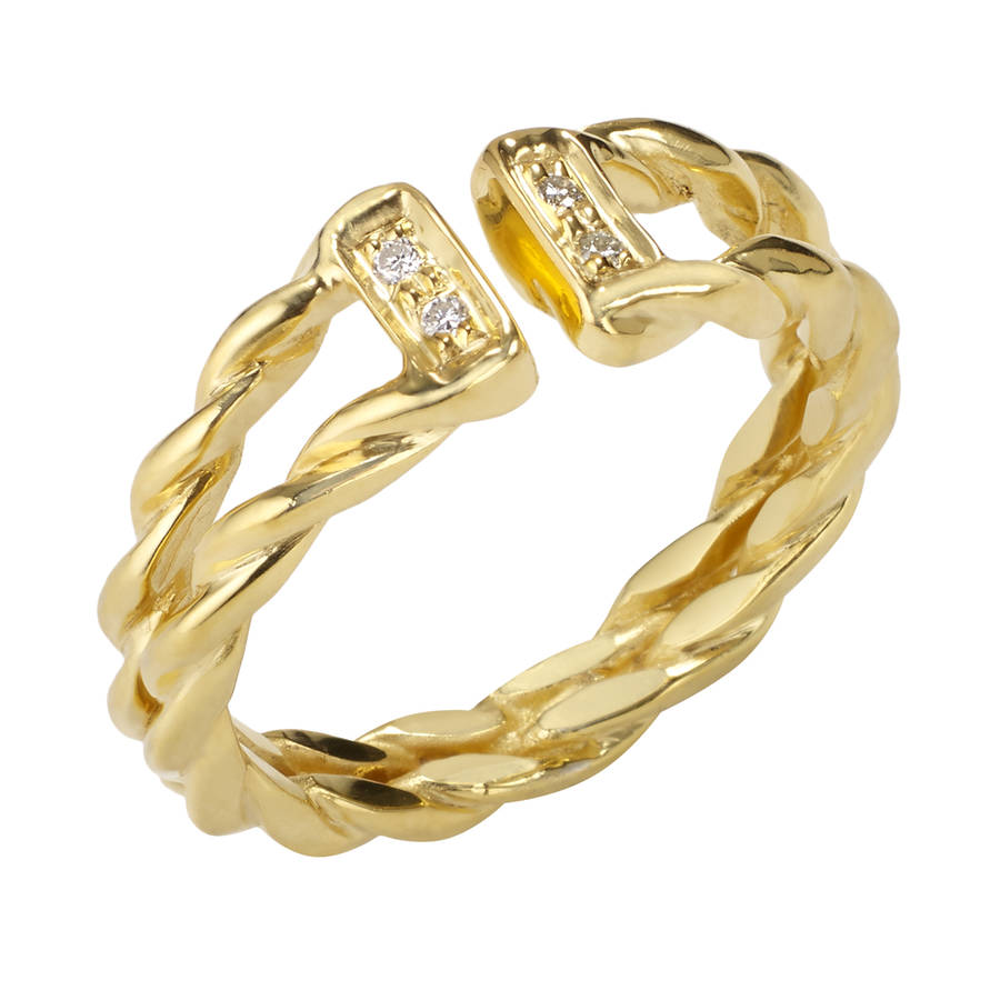18ct gold vermeil diamond rope ring by sharon mills london
