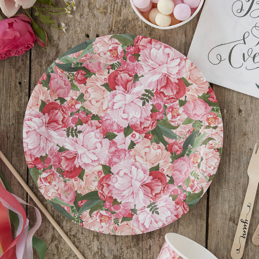 boho floral design paper party plates by ginger ray