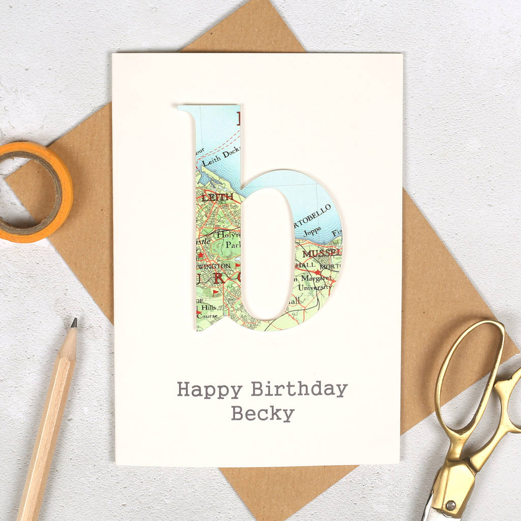 personalised map letter birthday card by bombus