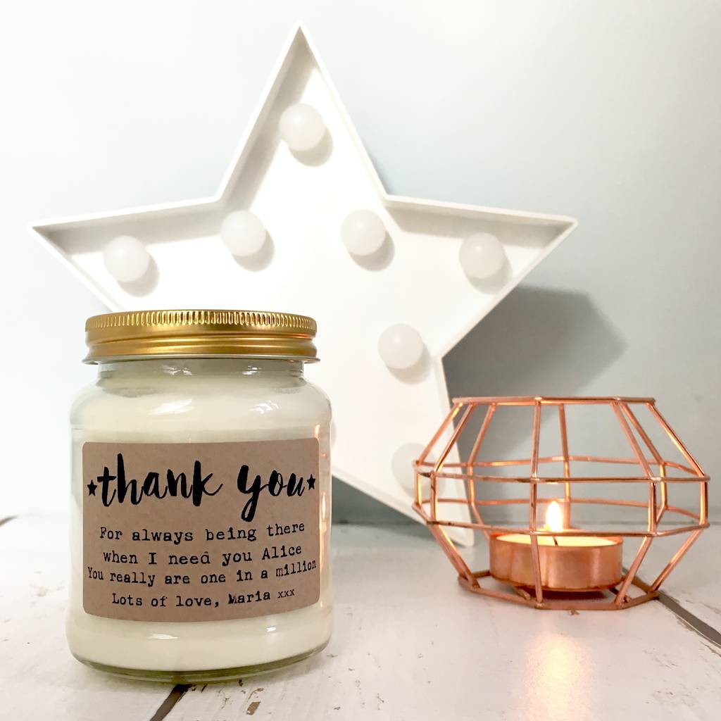 Personalised Thank You Message Soy Scented Candle By Lollyrocket Candle Co 