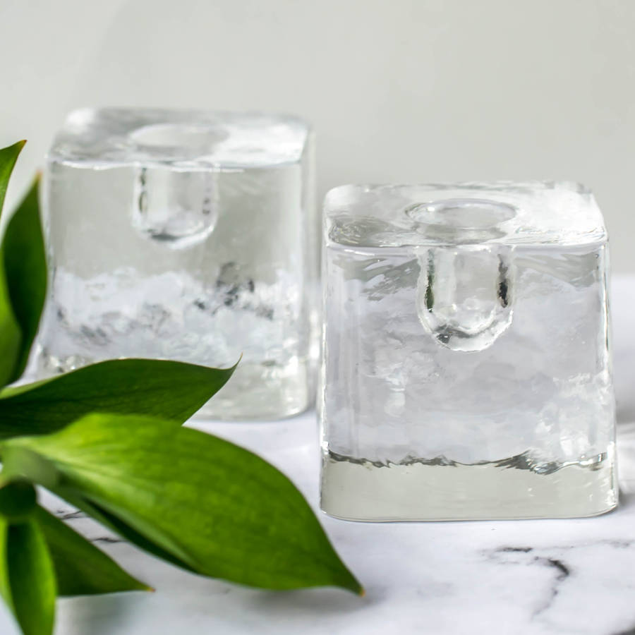 pair of vintage scandinavian glass candle holders by iamia