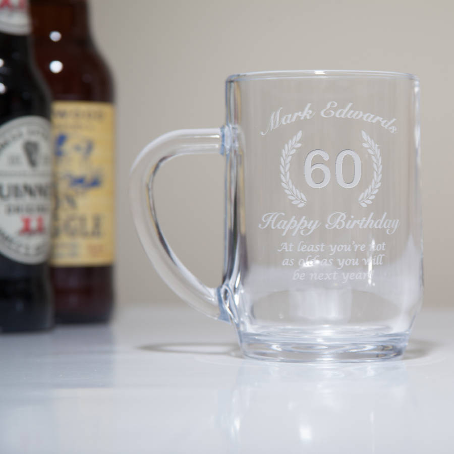 Engraved 60th Birthday Glass Tankard In Box By Tsonline4u