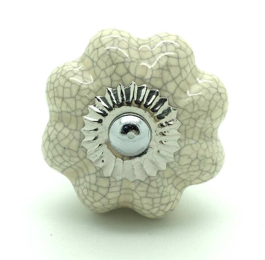cream flower crackle ceramic cupboard door knob handle by g decor