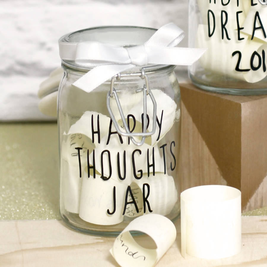 personalised fill me up happy thoughts jar by posh totty designs