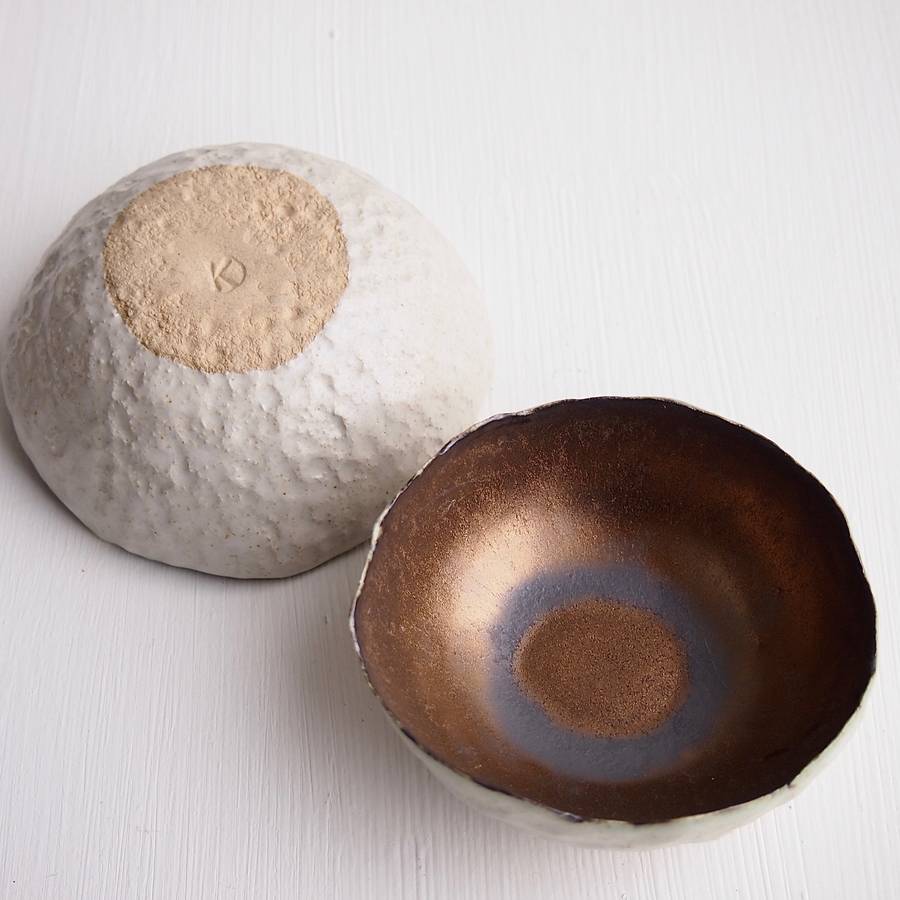 handmade gold round ceramic ring dish jewellery holder by