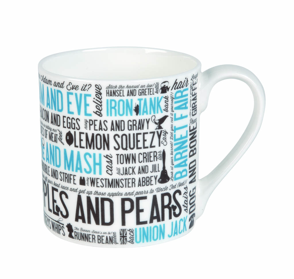 cockney rhyming slang mug by victoria eggs