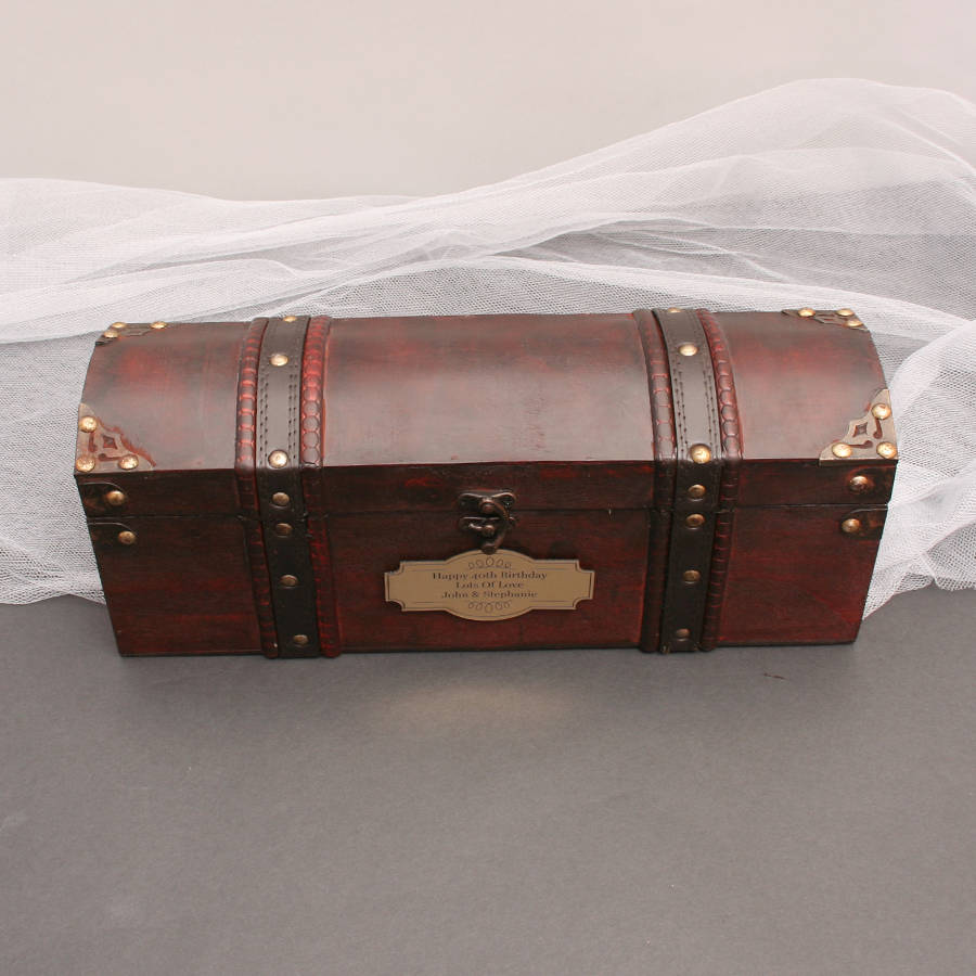 personalised wooden wine box ‘treasure chest’ by